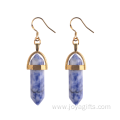 Gold Plated Hexagon Point Gemstone Dangle Charm Earrings